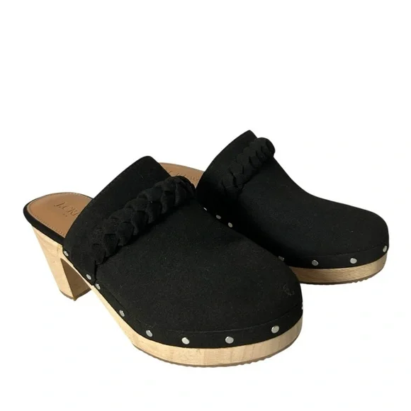 J Crew Women’s Wooden heels Clog Black Faux Suede Studded Size 6.5. - Picture 3 of 10